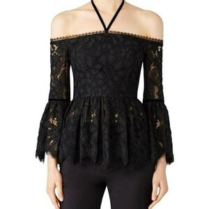 Alexis Black Lace Bell Sleeve Blouse off the shoulder Lace top (A010)